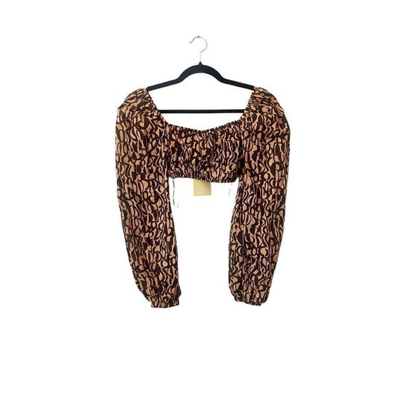 Charlie Holiday Anthropologie Neutral Abstract Peyton Long Sleeve Crop Top‎ - Picture 1 of 3
